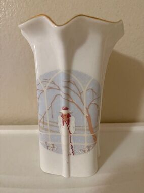 Vintage 1980s Art Deco Fine Bone China Vase Gold Trim